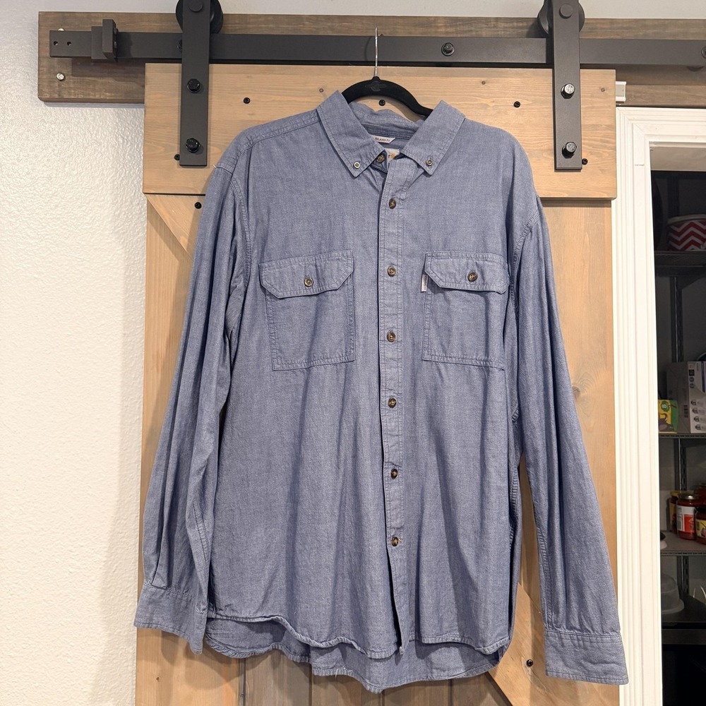 Carhartt Shirt Mens XL Blue Chambray Button Down Relaxed Fit Workwear Casual